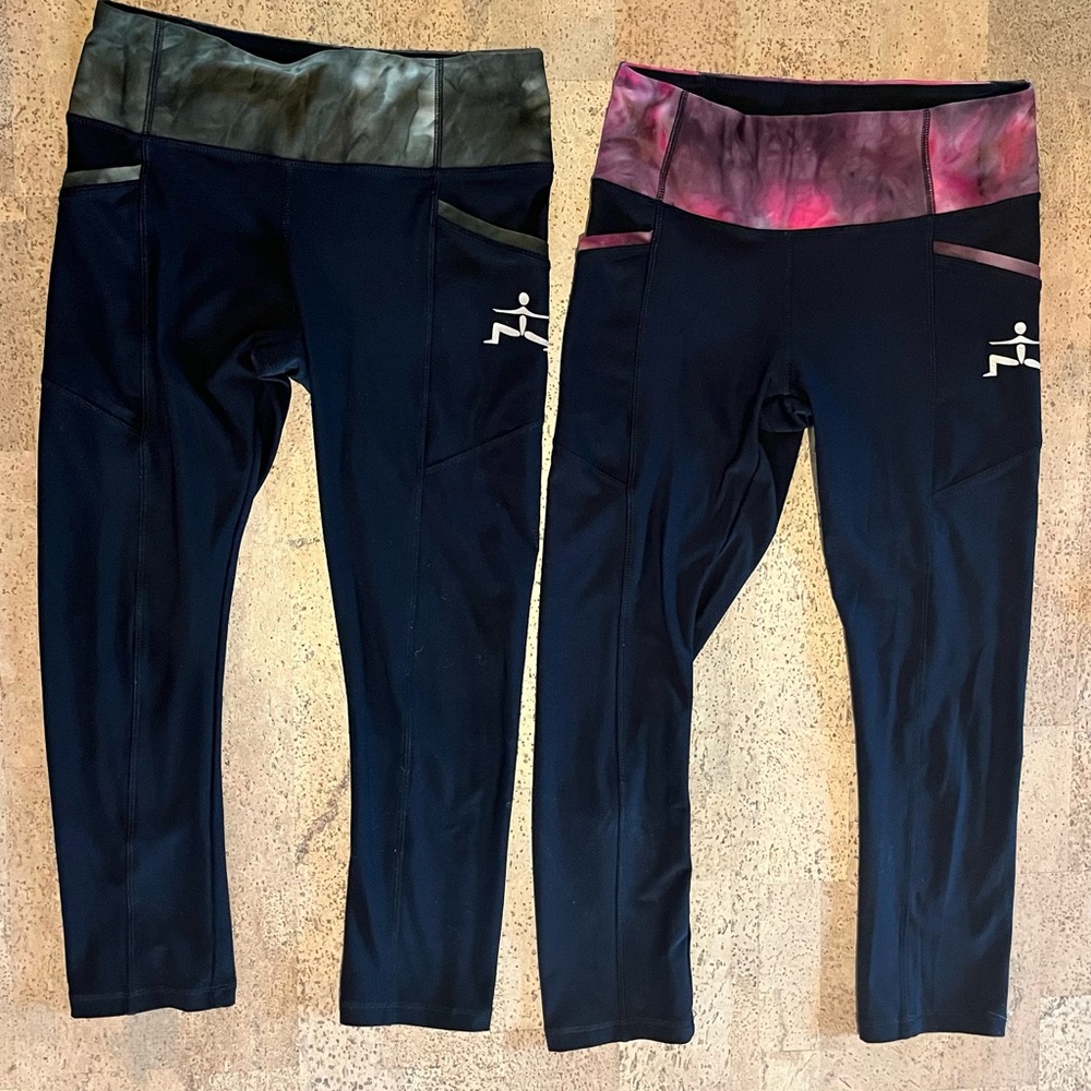 Zenana Outfitters Black Leggings with Olive and Pink Tie-Dye Waistbands
